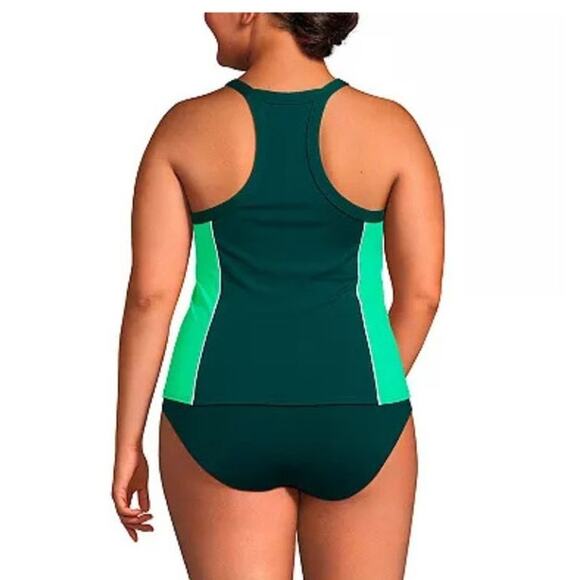Lands' End Chlorine Resistant High Neck Zip Front Racerback Tankini Short Set - Picture 8 of 8
